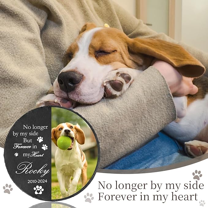Ships Next Day Personalized Pet Memorial Stone for Loss of Dog Cat, Custom Photo Name Memory Headstone Garden Grave Marker Bereavement Sympathy Gift