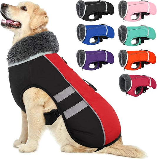 QBLEEV Warm Dog Coat Reflective Dog Winter Jacket, Waterproof Windproof Dog Turtleneck Clothes for Cold Weather Thicken Fleece Pet Dog Snowsuit Christmas Dog Vest Apparel for Small Medium Large Dogs L