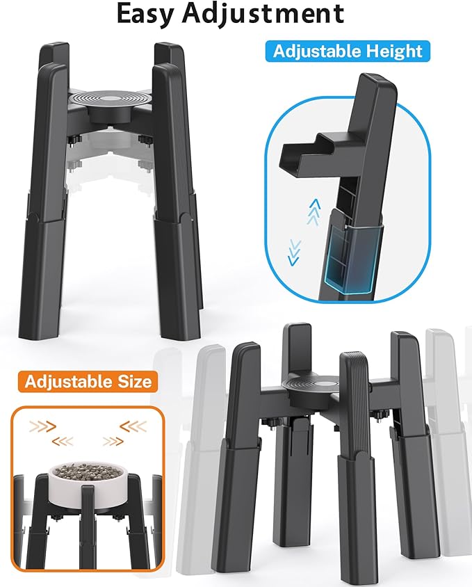 CZPET Dog Bowl Stand with Adjustable Height and Width [Stand Only], Elevated Pet Water & Food Feeder for Medium & Large Dogs, Stable and Anti-Slip Raied Bowl