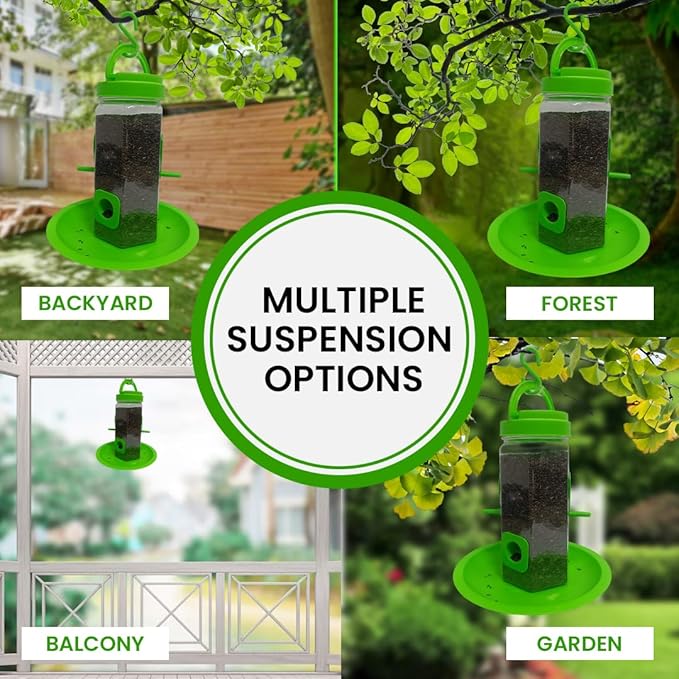 Plastic Tube Bird Feeder, Natural Green, Set of 2, Hanging Feeder for Wild Birds