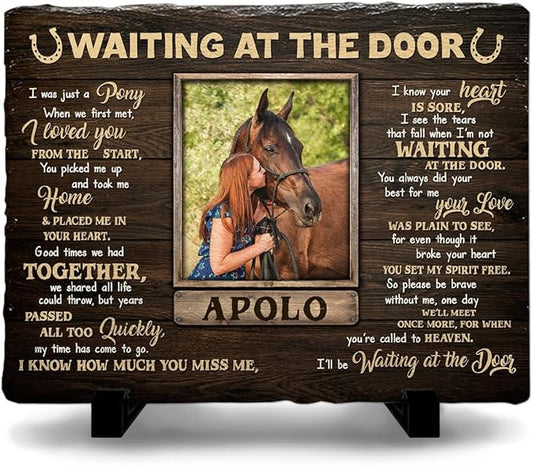 Custom Horse Memorial Stone - Vivid Picture Frame for Memento of Love Between a Girl and Her Pony, Sympathy Gift for Loss of Thoroughbred, Western Home and Farmhouse Decor