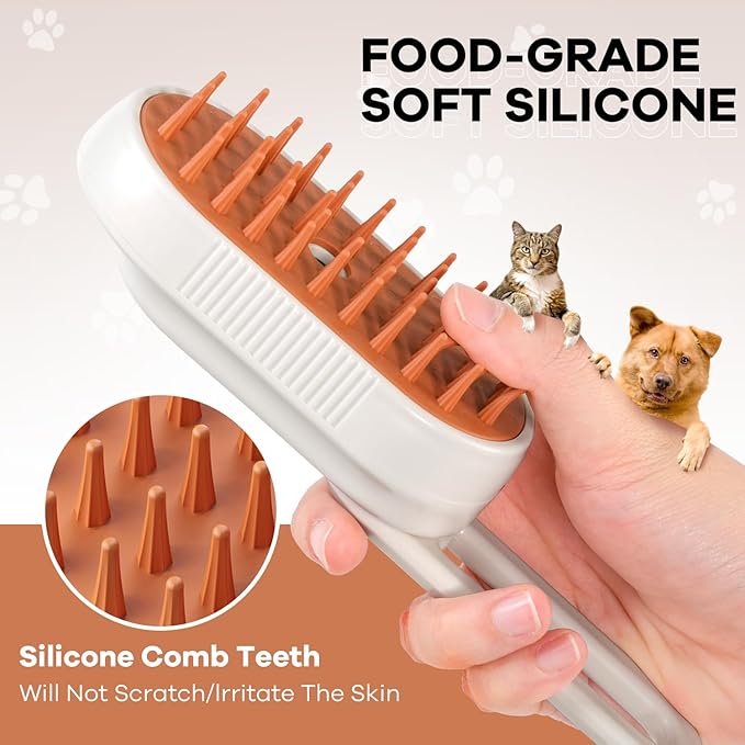 Cat Steam Brush for Shedding, 4 in 1 Rechargeable Steam Brush for Cats and Dogs, Anti-Static, Massage, Cleaning, Shedding & Combing All In One!