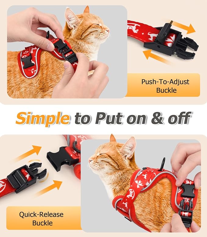 Halypet Cat Harness and Leash Set [MAX Safety 4th-Gen Upgrade] Escape Proof Adjustable Cat Leash Comfortable Soft Vest Easy to Wear Kitten Harness with Reflective Strip for Cats Walking, M Ruby Red