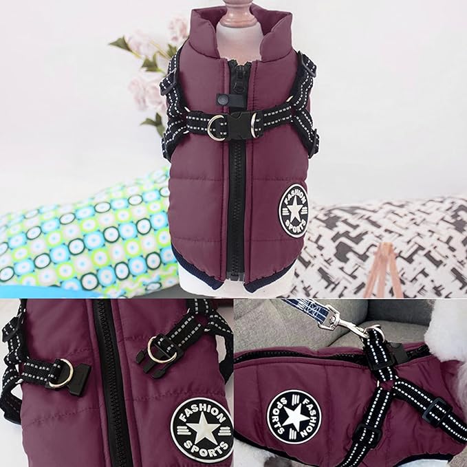 Aiboria Dog Jackets for Winter Windproof Waterproof 2 in 1 Outfit Cold Weather Coat Dog Vest Harness Puppy Winter Warm Jacket Purple XXL