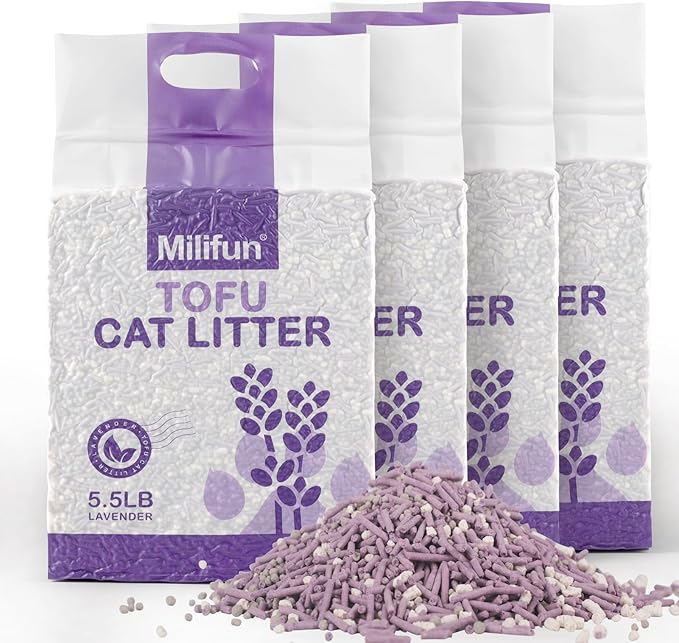 Tofu Cat Litter, Dust-Free Kitty Litter, Ultra Absorbent Clumping Cat Pellet Litter, Fast Drying, Lavender Odor Control, Less Scattering, Dust-Free Mixed.