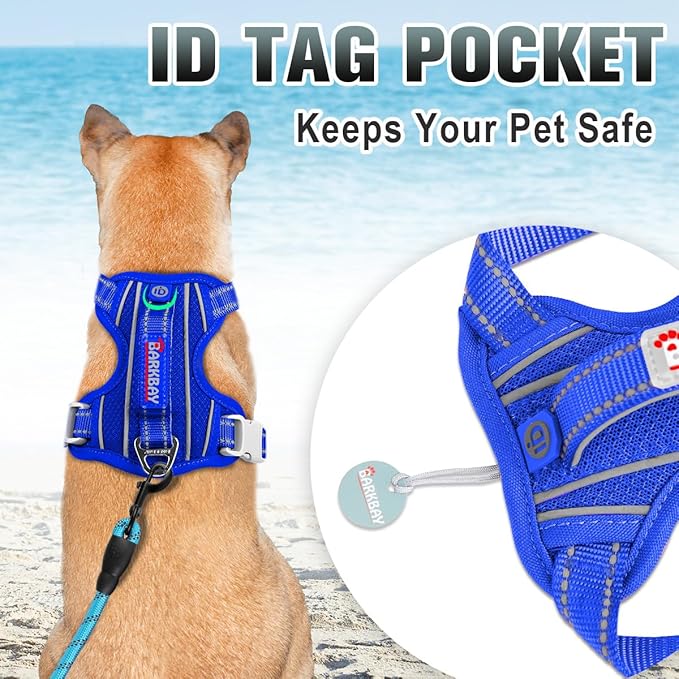 BARKBAY No Pull Dog Harness Large Reflective Dog Harness with Front Clip and Easy Control Handle for Walking Training Running with ID tag Pocket(Sapphire Blue,XL)