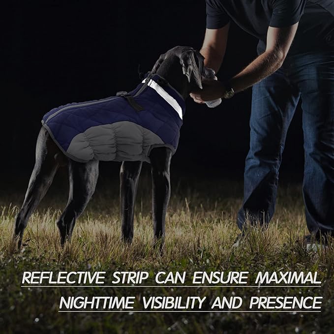 FUAMEY Dog Coat for Large Dogs,Waterproof Dog Winter Jacket with Harness Built in Puppy Cold Weather Coats Reflective Pet Vest with Zipper Warm Fleece Dogs Snowsuit Windproof Blue L