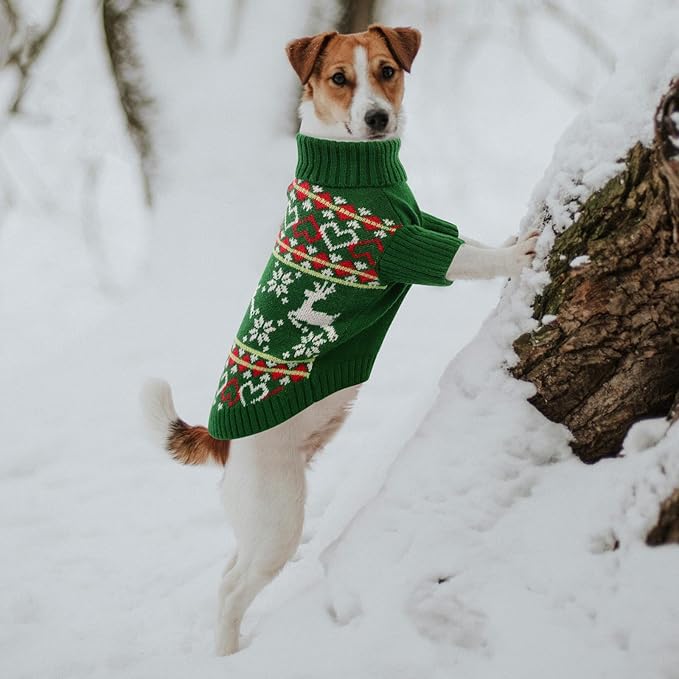Queenmore Dog Christmas Sweater,Turtleneck Knitted Pullover Xmas Dog Clothes Sweatshirt,Pet Christmas Outfit, Warm Doggy Sweaters for Small Dogs Boy Girl S