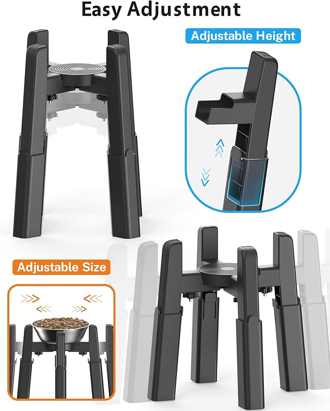 CZPET Dog Bowl Stand, 51 oz Large Capacity Raised Elevated Dog Food/Water Stainless Steel Feeder, Size and Height Adjustable & Anti-Slip Stand for Medium Dogs (2 Pack)