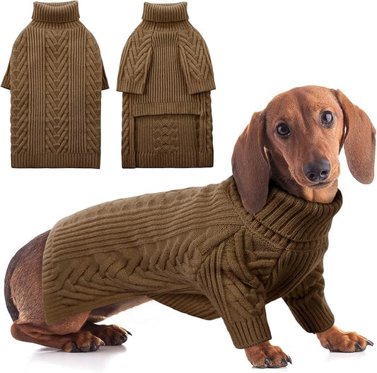 ASENKU Dog Sweater, Dog Sweaters for Medium Dogs, Warm Pullover Doggie KnitTurtleneck Warm Clothes for French Bulldog, Boston Terrier（Coffee, M）