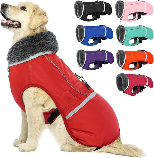 QBLEEV Warm & Waterproof Dog Coat - Reflective Turtleneck with Thick Fleece for Winter and Snow, S, M, L Dogs