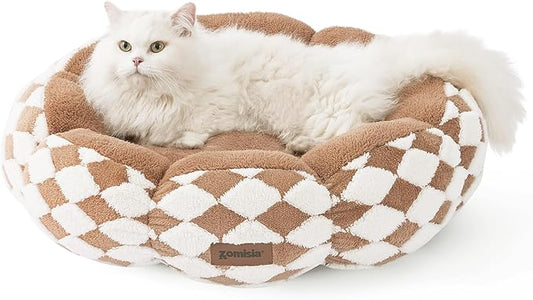 Cat Beds for Indoor Cats, Cute Donut Kitten Beds for Small Dog, Round Plush Bed for Puppy and Large Cats, Anti-Slip Bottom, Brown