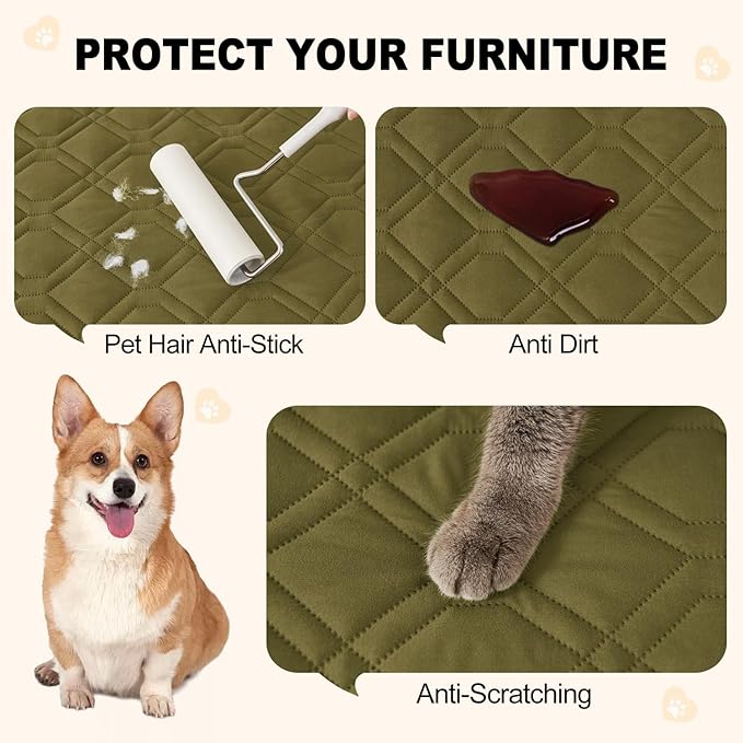 Smiry Waterproof Dog Blanket, 82x120 Inch Soft Pet Bed Cover Reversible, Washable Sofa Couch Furniture Protector for Small Medium Large Dog Puppy Cat, Geometric, Green/Navy