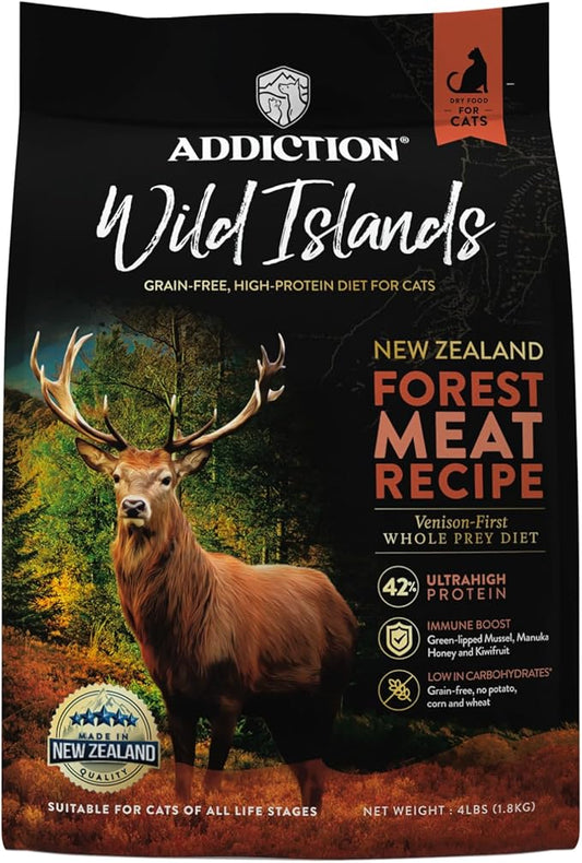Addiction Wild Islands Forest Meat Dry Cat Food, Premium Venison Recipe with High-Protein & Grain-Free Formula for Primal Cat Nutrition - 4lbs