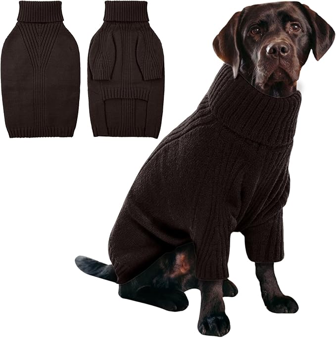 IECOii XL Dog Sweater,Winter Doggy Clothes for Large Dogs Girl Boy,Warm Pullover Soft Dog Sweater Turtleneck,Lightweight & Good Stretch for Active Dogs Like Beagle,Border Collie (Brown,XLarge)