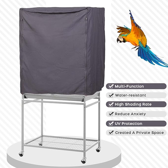 QBLEEV Birdcage Covers, Breathable Parrot Cage Cover Shade, Universal Blackout Windproof Light-Proof Covering Reduces Distractions Night Accessories Cloth Without Cage-17.7x24.8x31.5in (LxWxH)