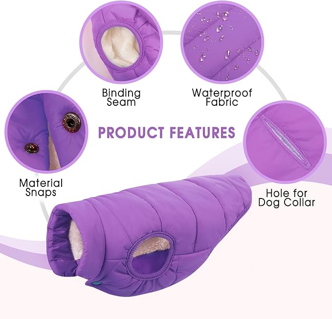 ASENKU Dog Winter Coat - Waterproof Windproof Dog Jacket, Warm Snowproof Doggie Puffer Vest for Cold Weather, Lightweight Snow Coats for Small Medium Large Dogs (Purple, 3XL)