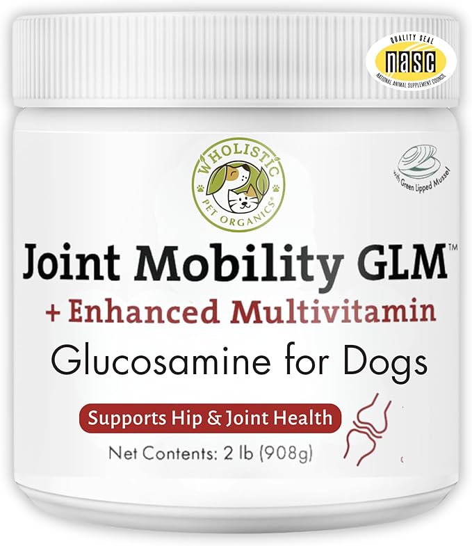 Wholistic Pet Organics Joint Mobility GLM - 2 Lb - Glucosamine for Dogs and Chondroitin Supplement Green Lipped Mussels - Joint Supplement for Dogs - Arthritis Pain Reliever for Large & Small Breeds