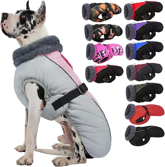 IECOii Dog Coat for Extra Large Dogs - Reflective Adjustable Jacket with Buckle Fleece Turtleneck for Cold Weather - Soft Winter Coat for Giant Breed Dogs, Great Dane Winter Clothes, Pink, 4XL
