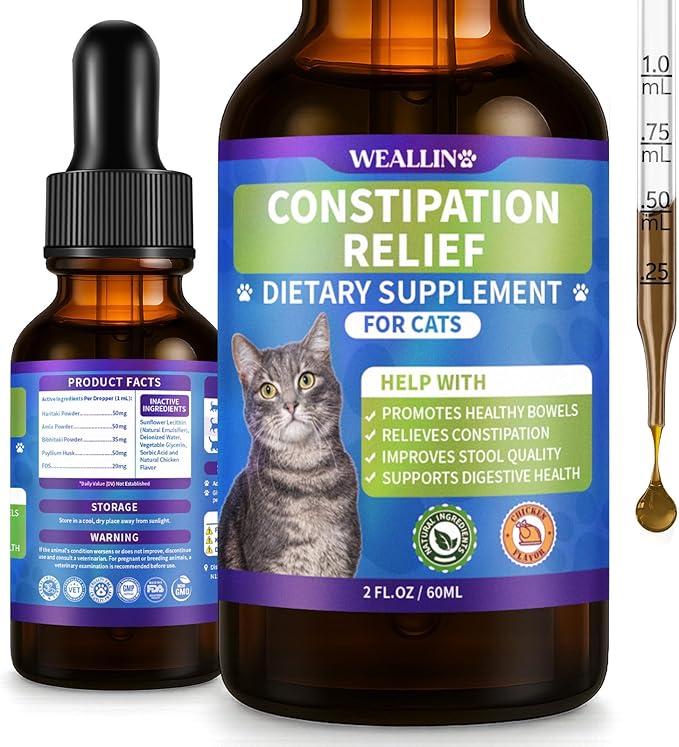 Cat Constipation Relief, Constipation Relief for Cats, Cat Constipation Support, Promotes Digestive Health, Chicken Flavor Natural Herbal Supplement, 60 ml/2 Fl Oz