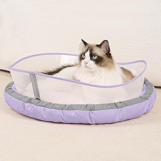 Cat Bed Kitten Bed, Round Donut Pet Bed Gift for Cats, Puppy, Small Dog, Calming Fluffy Cat Couch Sofa with Hard Protective Shieldfor Indoor Outdoor (Purple，18 Inches)