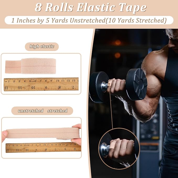 Tondiamo 8 Rolls Elastic Adhesive Bandage Tape Medical Bandage Wrap Athletic Sports Tape Flexible Stretch Skin Bandages Strips for Ankle, Knee, Wrist Sprains Animal Pets(1 Inch X 5 Yard)