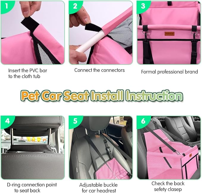 SWIHELP Pet Car Booster Seat Travel Carrier Cage, Oxford Breathable Folding Soft Washable Travel Bags for Dogs Cats or Other Small Pet