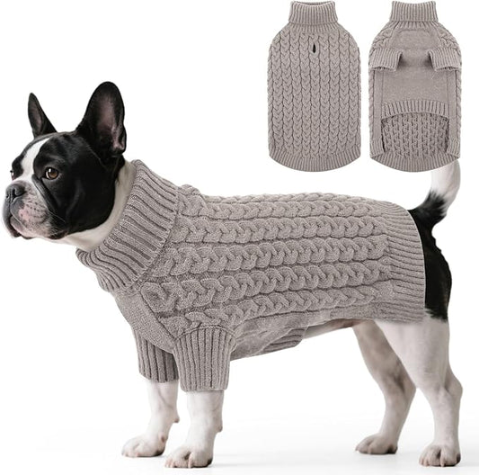 SAWMONG Dog Sweater, Dog Sweaters for Large Dogs Girls Boys, Pullover Turtleneck Knitted Doggy Sweatshirt, Cold Weather Pet Clothes（Grey, Large