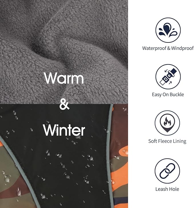 IECOii Extra Warm Reflective Adjustable Dog Jacket - Winter Coat with Buckle Fleece Turtleneck for Small, Medium, Extra Large Dogs