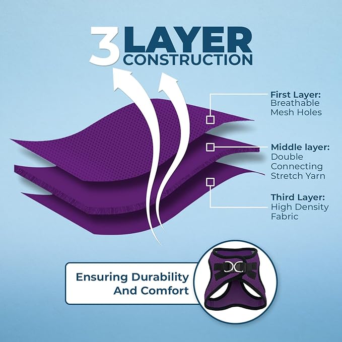 Voyager Step-in Air All Weather Mesh Harness and Reflective Dog 5 ft Leash Combo with Neoprene Handle, for Small, Medium and Large Breed Puppies by Best Pet Supplies - Purple/Black Trim, XXX-Small