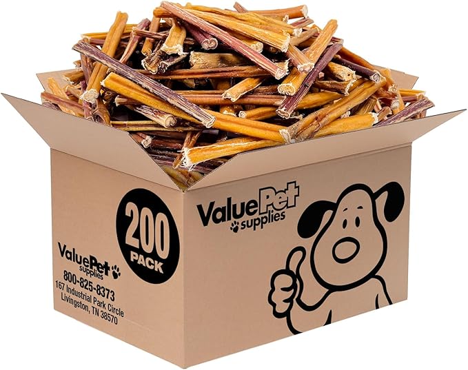 ValueBull Bully Sticks for Small Dogs, Extra Thin 6 Inch, 200 Count Bulk Pack - All Natural, Grass Fed, Single Ingredient, Long Lasting Dog Treats