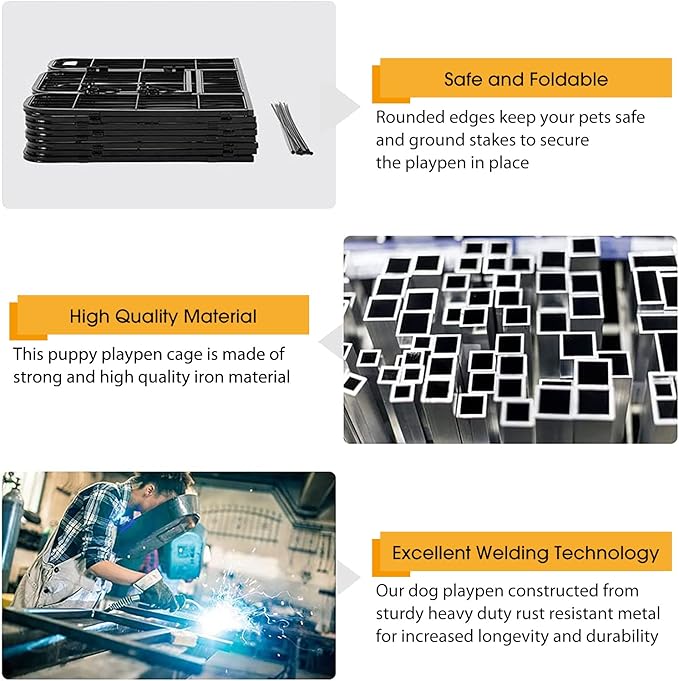 BestPet | Dog Playpen | 24 Inch, 32 Panels | Heavy Duty Metal Pet Exercise Pen | Indoor Outdoor Fence Panels | Rust-Resistant, Removable, Tool-Free Setup | Anti-Skid, Expandable Design