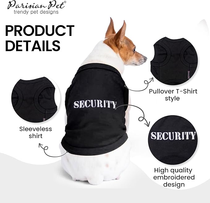 Parisian Pet Security Dog Shirt - Security Costume for Dogs - Halloween Pet Vest - Pet Halloween Costumes - Dog Apparel & Accessories - Sleeved Pet Costume - XXS