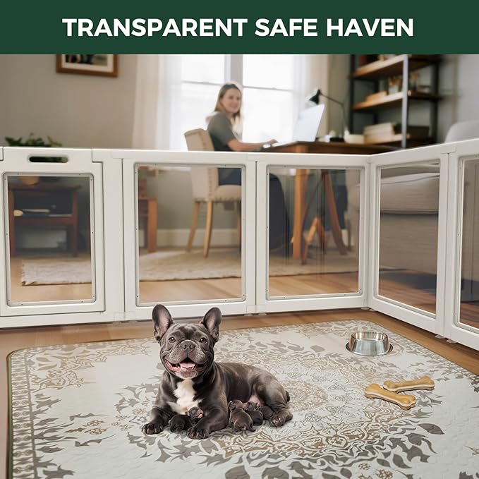 FXW AuraSpace Acrylic Indoor Dog Playpen for Small and Medium Dogs, 30 Inch, 16 Panels, White