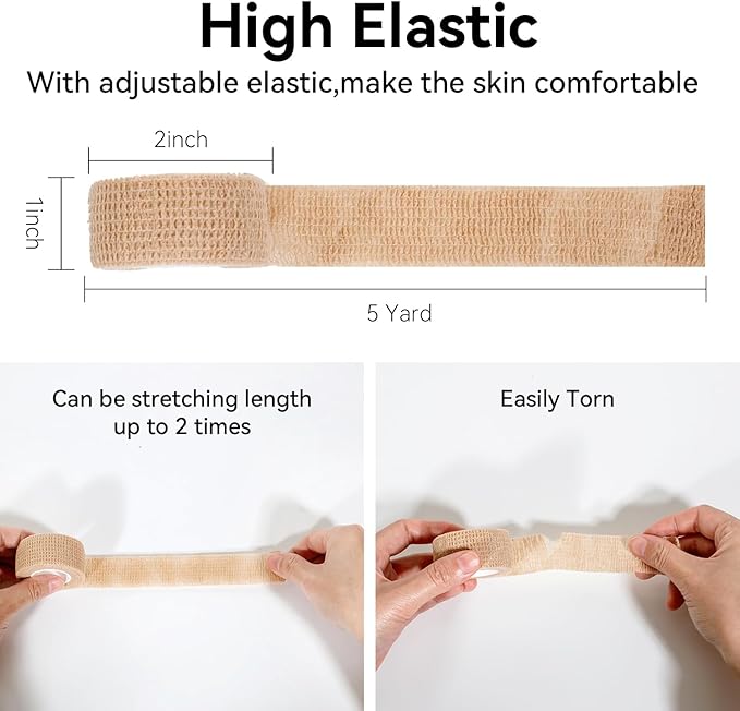 Self Adhesive Bandage Wrap,Bandage Tape,Medical Tape,Vet Tape,Athletic Tape Gauze,for First Aid,Sports, Wrist, Ankle (16pcs Beige, 1inch*5Yards)
