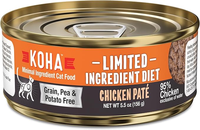 KOHA Limited Ingredient Diet Chicken Pate for Cats - Single Meat Wet Cat Food for Sensitive Stomachs - Pate Cat Food with No Fillers - 5.5oz Pack of 24