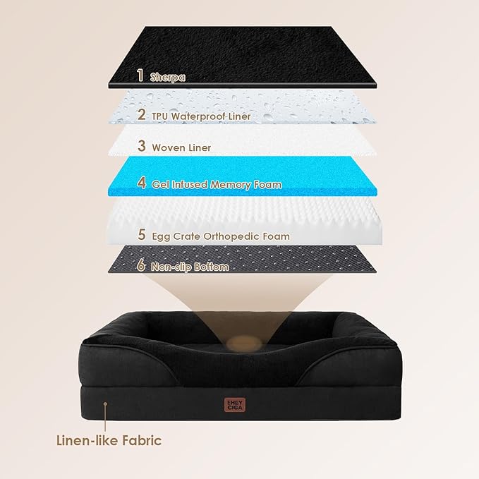 EHEYCIGA Memory Foam XL Dog Bed for XLarge Sized, Extra Large Orthopedic Dog Sofa with Sides and Waterproof Liner, Washable Bolster Pet Couch with Removable Cover, 42x30x7.5 Inch, Black