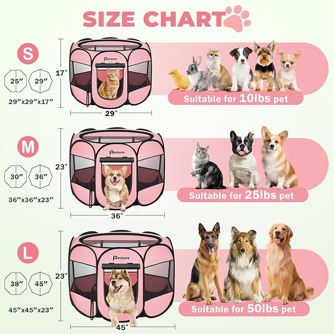 Dog Cat Playpen Indoor Outdoor for Puppy Pet Dogs Cat Recovery After Surgery, Dog Tent Crates Cage Indoor/Outdoor, Portable Pop Up Dog Kennel with Carrying Case for Travel (Premium Pink, Medium)