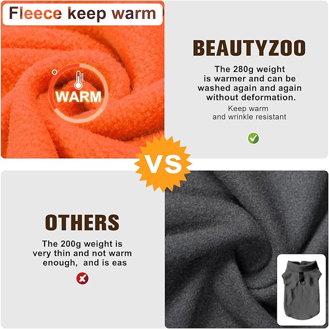 BEAUTYZOO Dog Fleece Vest Sweater Winter Jacket for Small and Medium Dogs with D-Ring Leash Cold Weather Coat Hoodie for XS S M Dogs Boy or Girls,Orange M