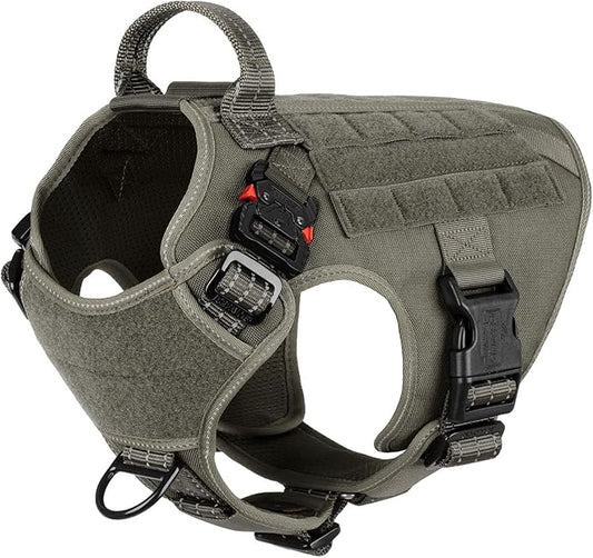 ICEFANG Tactical Dog Harness, Medium Size,2X Metal Buckle,Working Dog MOLLE Vest with Handle,No Pulling Front Leash Clip,Hook and Loop Panel (Green,M (Pack of 1))