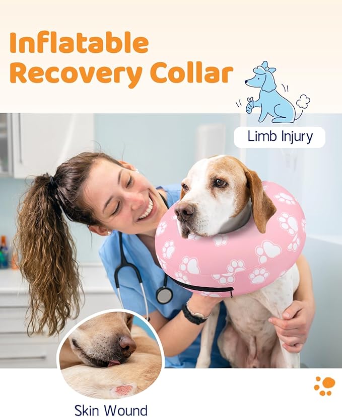 Supet Inflatable Dog Cone Collar Alternative After Surgery, Dog Neck Donut Collar Recovery E Collar, Soft Pet Cone for Small Medium Large Dogs