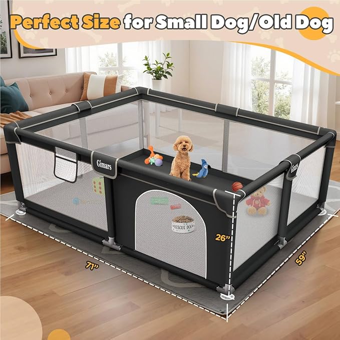 71x59x26 Inches Puppy Playpen with Gate, Dog Playpen for Puppies or Small Dogs, Sturdy Safety Dog Fence Pet Playpen with Thickened Fabric, High-Strength Nylon Wire Mesh for Indoor & Outdoor,Washable