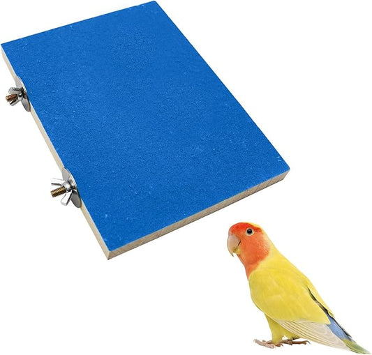 7.9×5.9 Inches Large Bird Perch Stand Platform, Natural Wooden Bird Cage Accessories, Bird Stand Perch with Rough Quartz Sand Surface for Parrot, Parakeet, Budgies, Cockatiel, Rats