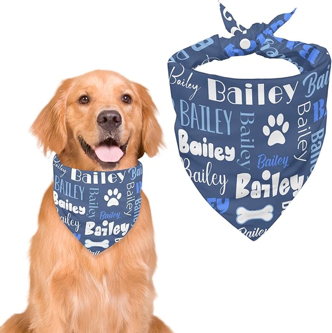 Personalized Dog Bandanas Custom Neckwear Name Button Anti-loosening Dog Scarf Triangle Bibs Kerchief Pet Costume Accessories for Medium Large Dogs Pets Birthday-Blue