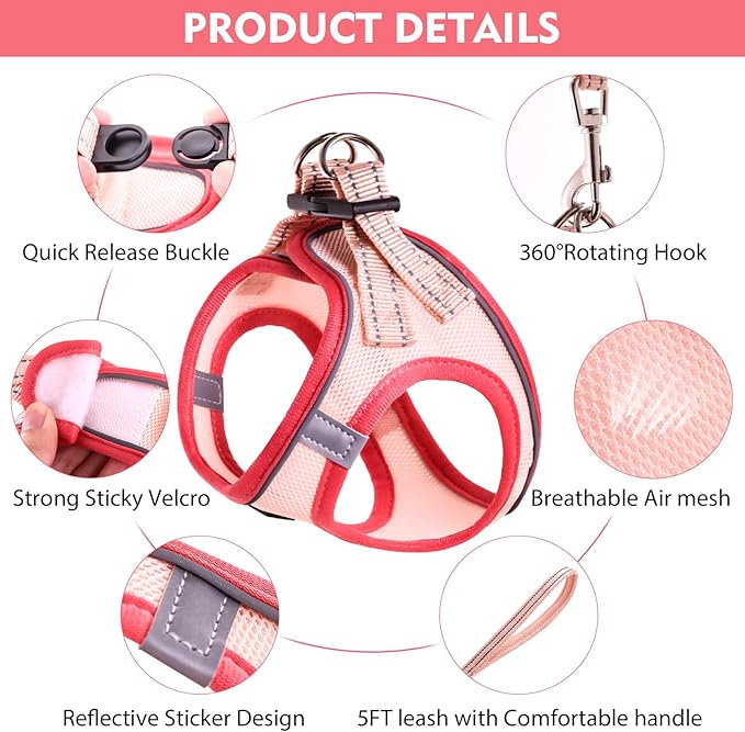 Cat Harness and Leash Set, Soft and Breathable Vest with Reflective Strip, Escape Proof Kitten Harness, Easy to Wear for Cats Walking and Traveling (Orange, XS)