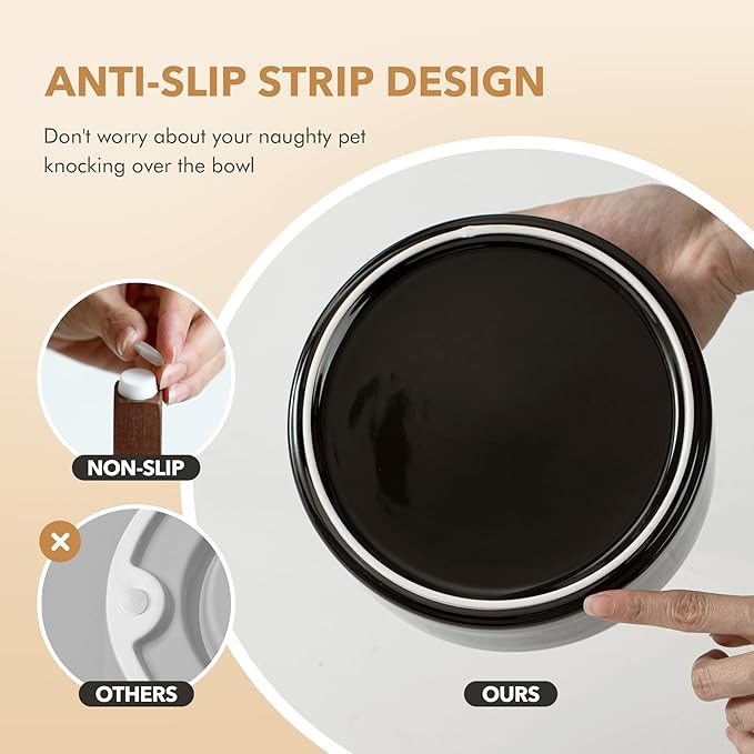 Ceramic 5.1inch Raised Double Bowls Set with Acacia Wood Stand, 2 Heights Elevated, Food & Water Bowls for Puppy, Kitty, Cats(13.5oz, Starry Sky)