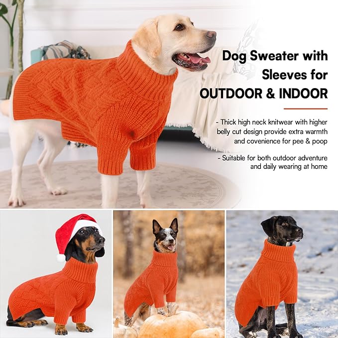 KOESON Dog Sweater for Extra Large Dogs Boy and Girl, Warm Fall Dog Sweater for Halloween, Soft XXL Dog Sweaters with Sleeves for Pitbull, Labrador, Golden Retriever, Doberman, Orange, XXLarge