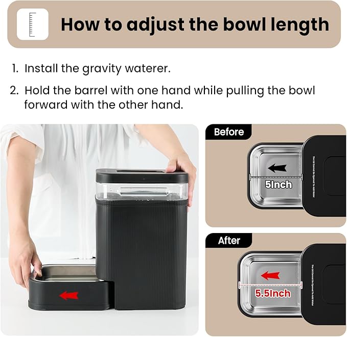 Gardner Pet Automatic Dog Water Dispenser Gravity Waterer with Stainless Steel Bowl Water Dispenser 6.5L Large Capacity Water Feeder with Filters for Dogs Cats Pets, BPA-Free Noise-Free (Brown, 6.5L)
