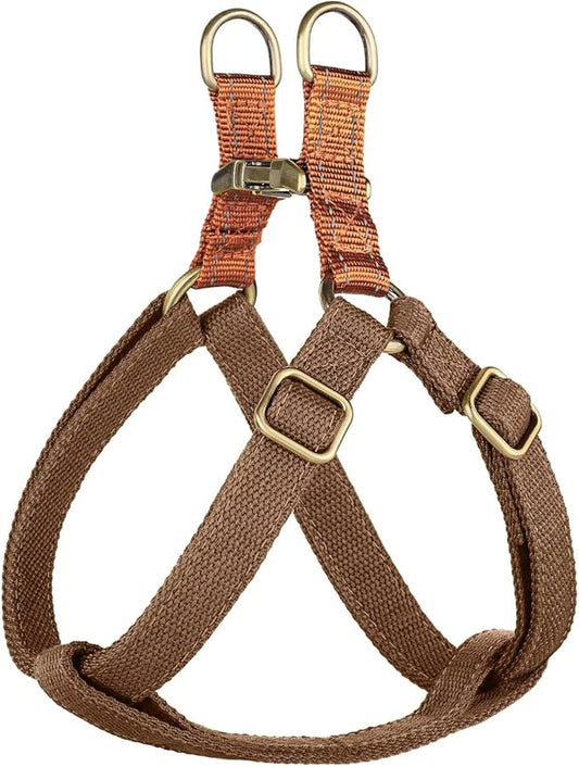 Didog Step in Dog Harness with Metal Buckles, Freedom Nylon Dog Halter Vests for Small Dogs Easy Walking Training(S:Chest 13-22", Brown)