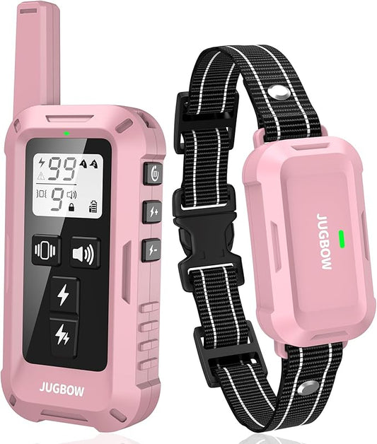 Jugbow Dog Training Collar - 4200FT Training Collars with Remote, IPX8 Waterproof E-Collar with 4 Training Modes, Security Lock for Dogs 10-120lbs(Pink)